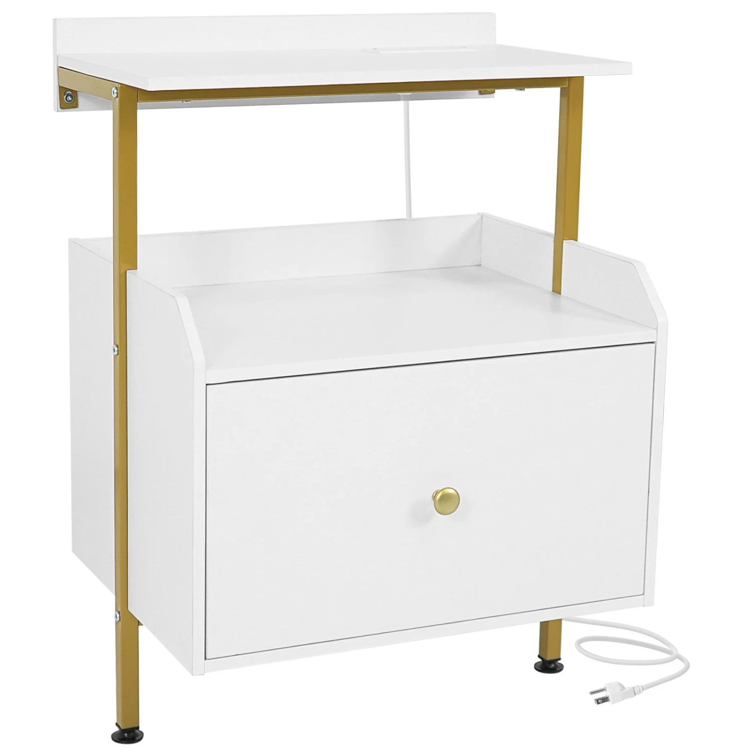 Rustic brown wall-mounted nightstand with LED lights and charging station for bedroom, stylish furniture from Wilsons Home Store.