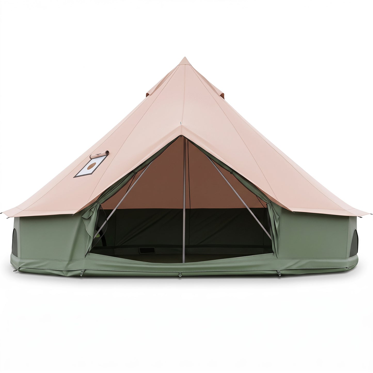 Waterproof Bell Tent with Stove Jack Accommodates and Mesh Windows Doors in Green-S