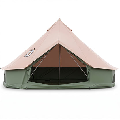Waterproof Bell Tent with Stove Jack Accommodates and Mesh Windows Doors in Green-S