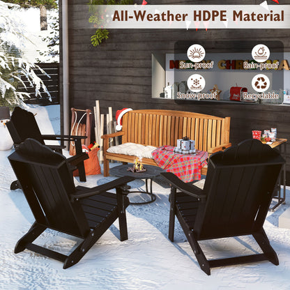 Weather Resistant HDPE Folding Adirondack Chair with High Backrest for Backyard-Black