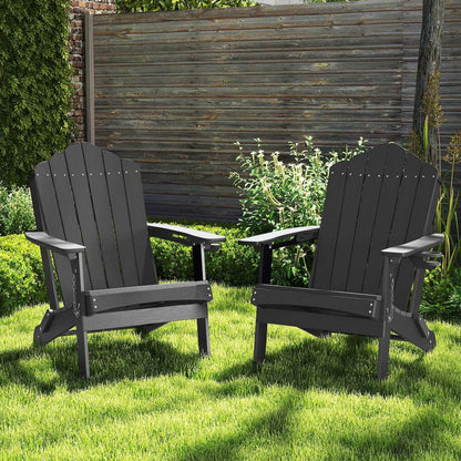 Weather Resistant HDPE Folding Adirondack Chair with High Backrest for Backyard-Black