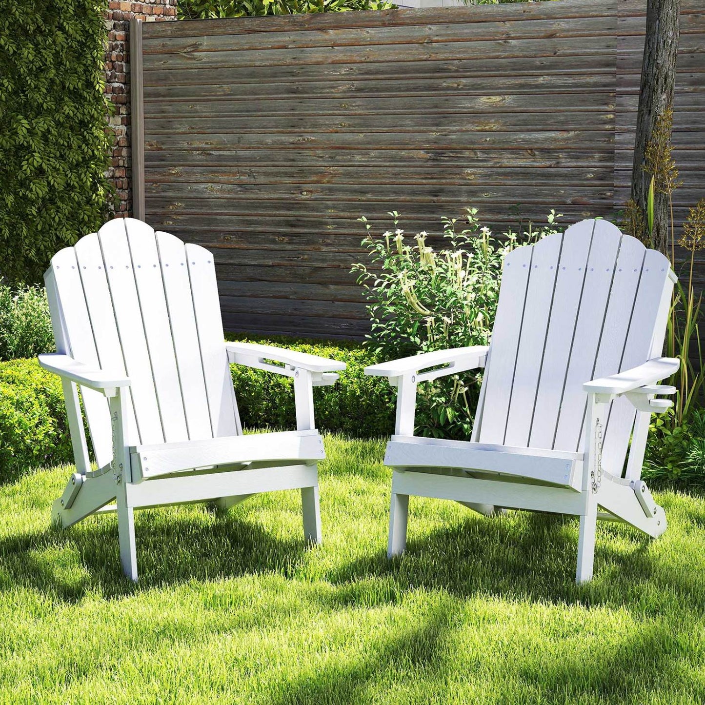Weather Resistant HDPE Folding Adirondack Chair with High Backrest for Backyard-Black