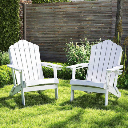 Weather Resistant HDPE Folding Adirondack Chair with High Backrest for Backyard-Black