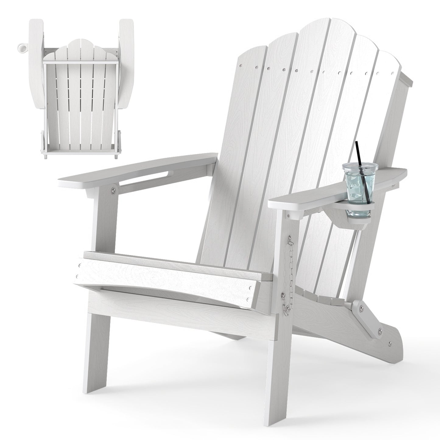 Weather Resistant HDPE Folding Adirondack Chair with High Backrest for Backyard-Black
