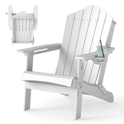 Weather Resistant HDPE Folding Adirondack Chair with High Backrest for Backyard-Black