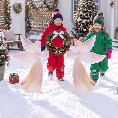 Weather-Resistant PVC Christmas Angel Decoration and Wreath Decorative Set-Pink