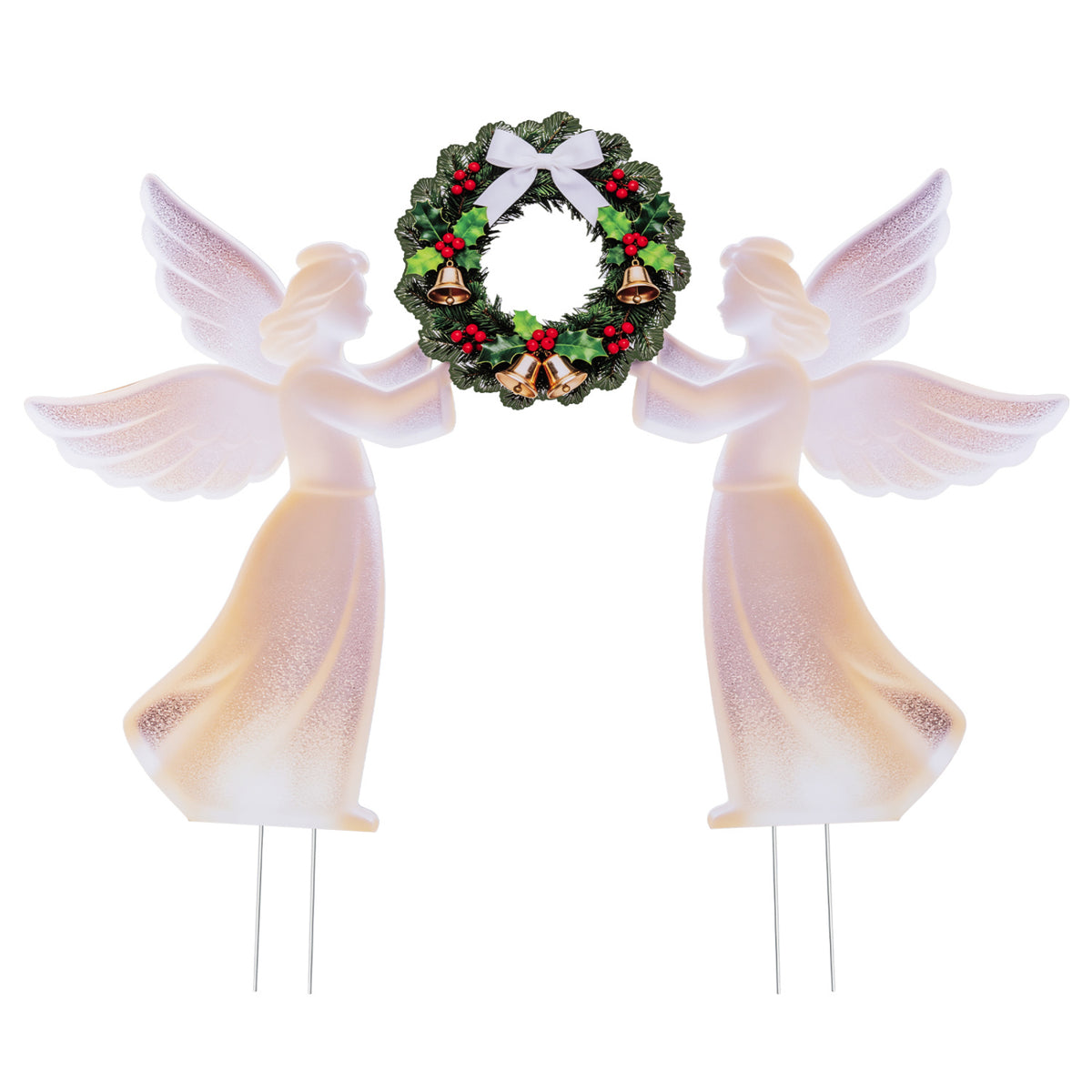 Weather-Resistant PVC Christmas Angel Decoration and Wreath Decorative Set-Pink