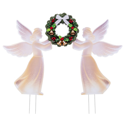 Weather-Resistant PVC Christmas Angel Decoration and Wreath Decorative Set-Pink