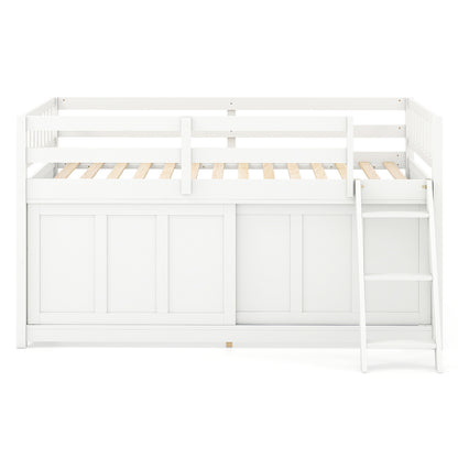White Loft Bed with Aluminum Sliding Door and Storage for Bedroom-Twin size