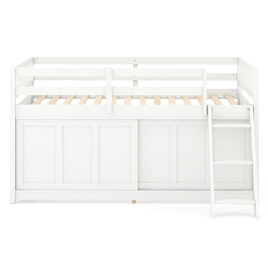 White Loft Bed with Aluminum Sliding Door and Storage for Bedroom-Twin size