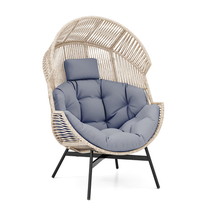 Wicker Oversized Egg Style Chair with Cushions and Headrest-Black