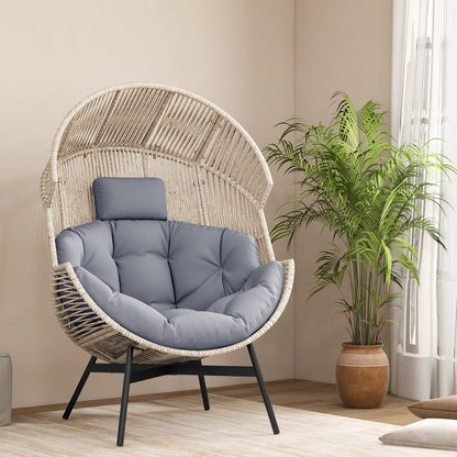 Wicker Oversized Egg Style Chair with Cushions and Headrest-Black