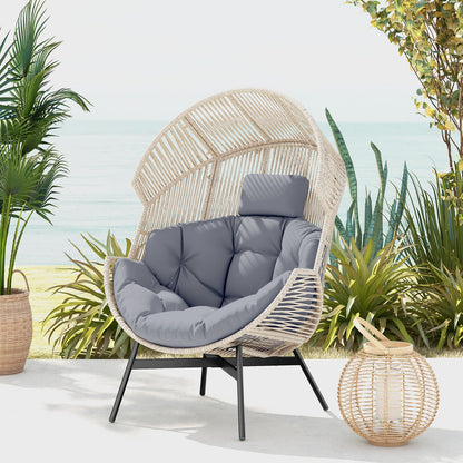 Wicker Oversized Egg Style Chair with Cushions and Headrest-Black