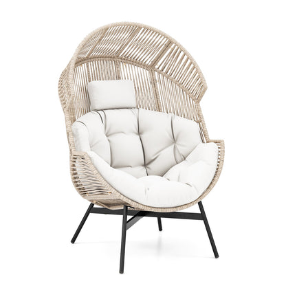Wicker Oversized Egg Style Chair with Cushions and Headrest-Black