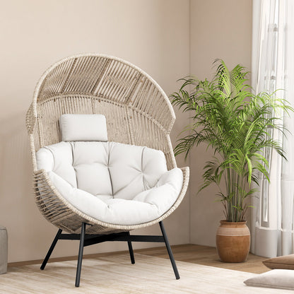 Wicker Oversized Egg Style Chair with Cushions and Headrest-Black