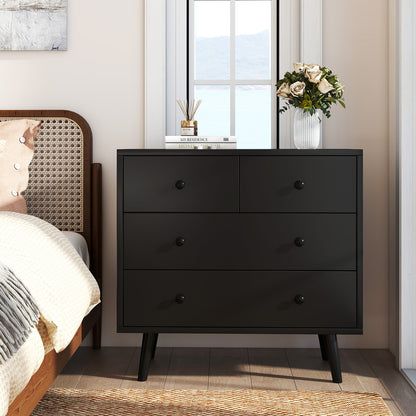 Wide Wooden Dresser with 4 Drawers for Bedroom Living Room-Black