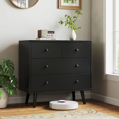 Wide Wooden Dresser with 4 Drawers for Bedroom Living Room-Black