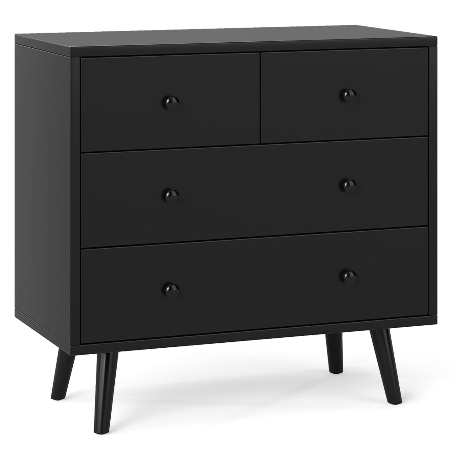 Wide Wooden Dresser with 4 Drawers for Bedroom Living Room-Black
