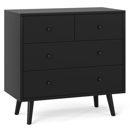 Wide Wooden Dresser with 4 Drawers for Bedroom Living Room-Black