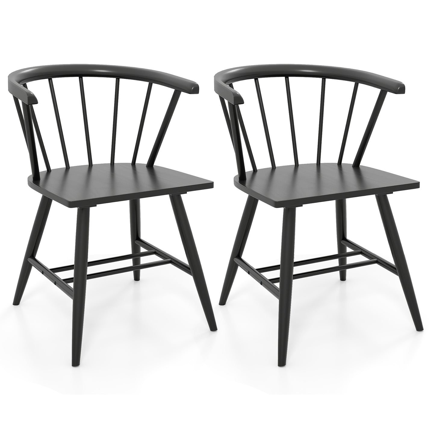 Windsor Dining Chair Set of 2 Mid-Century Modern Black Kitchen Chairs-Black
