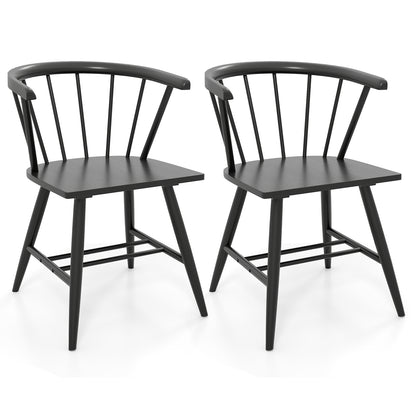 Windsor Dining Chair Set of 2 Mid-Century Modern Black Kitchen Chairs-Black