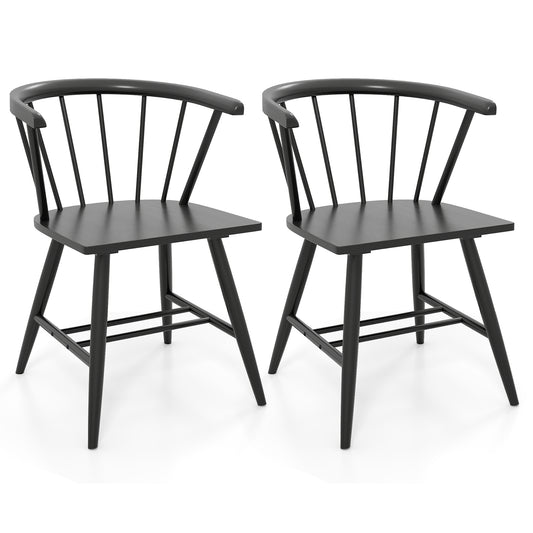 Windsor Dining Chair Set of 2 Mid-Century Modern Black Kitchen Chairs-Black
