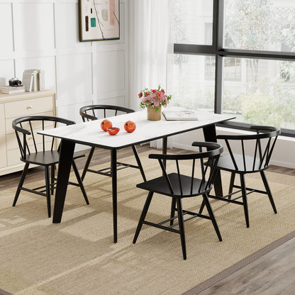 Windsor Dining Chair Set of 2 Mid-Century Modern Black Kitchen Chairs-Black