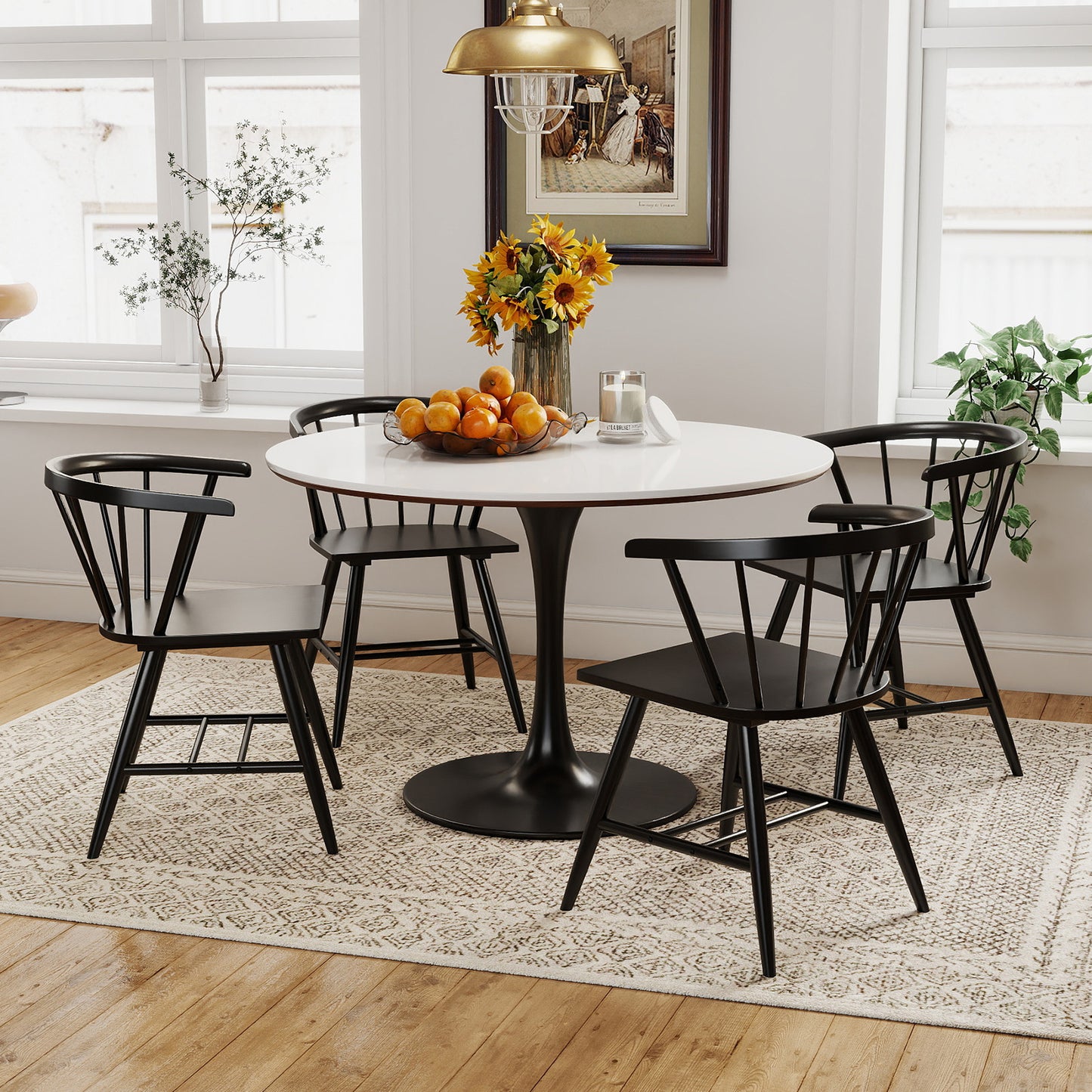 Windsor Dining Chair Set of 4 Mid-Century Modern Black Kitchen Chairs-Black