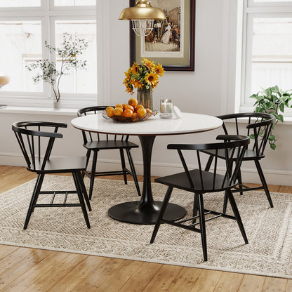 Windsor Dining Chair Set of 4 Mid-Century Modern Black Kitchen Chairs-Black