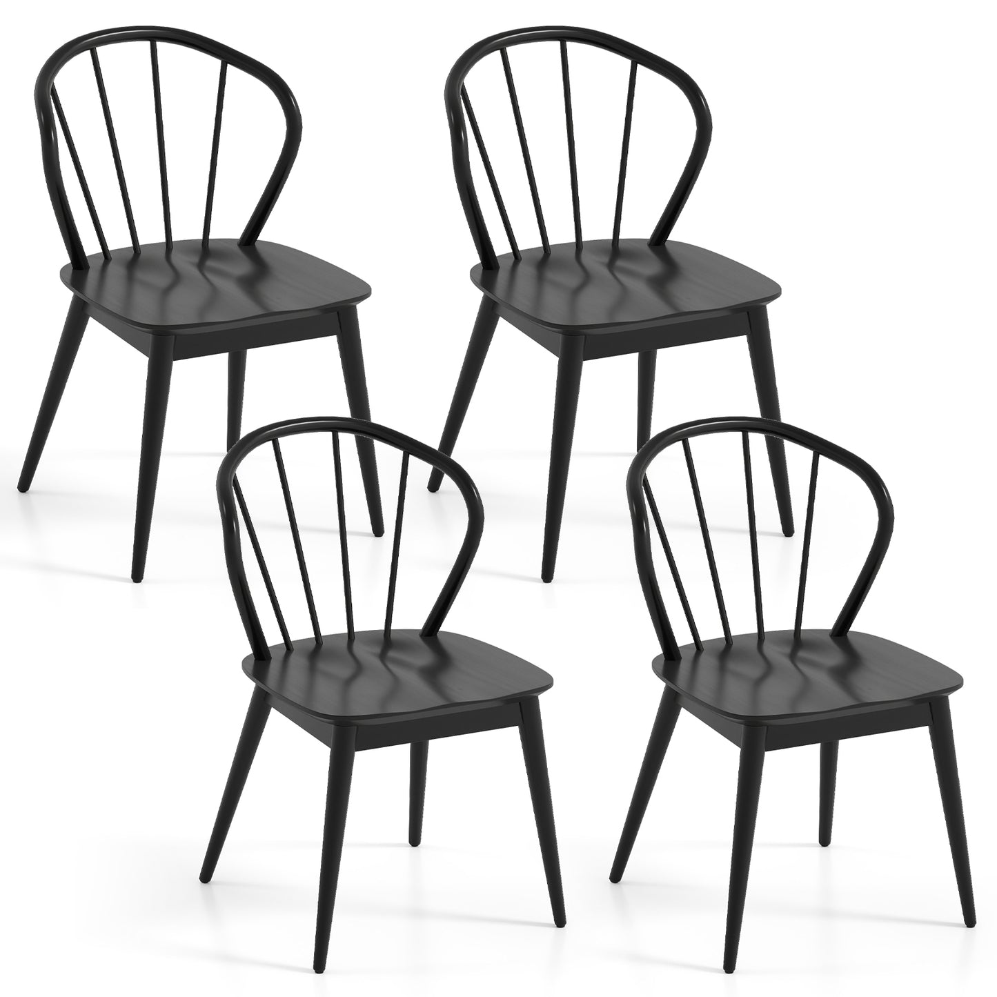 Windsor Dining Chairs Set of 4 with Spindle Backrest-Black