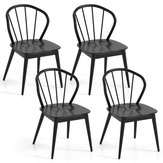 Windsor Dining Chairs Set of 4 with Spindle Backrest-Black