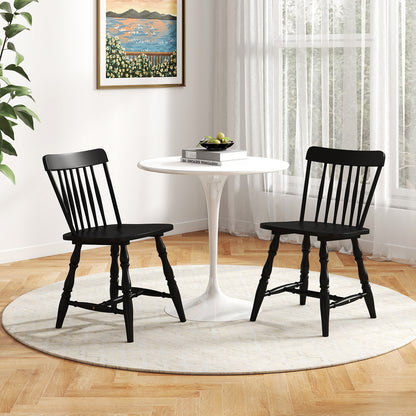 Windsor Dining Chairs Set of 2 with Curved Spindle Back-Black