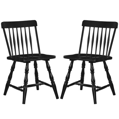 Windsor Dining Chairs Set of 2 with Curved Spindle Back-Black