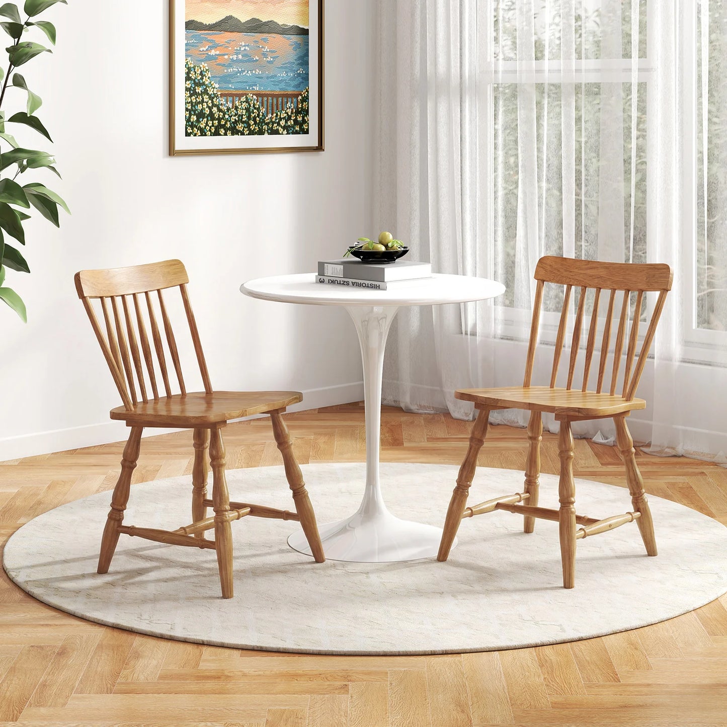 Windsor Dining Chairs Set of 2 with Curved Spindle Back-Black