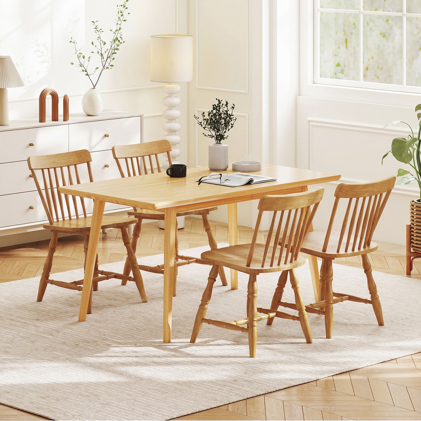 Windsor Dining Chairs Set of 4 with Curved Spindle Back-Black