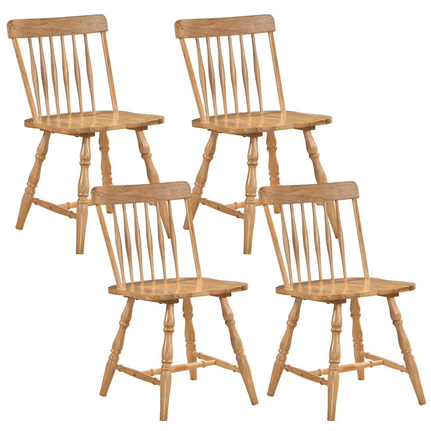 Windsor Dining Chairs Set of 4 with Curved Spindle Back-Black