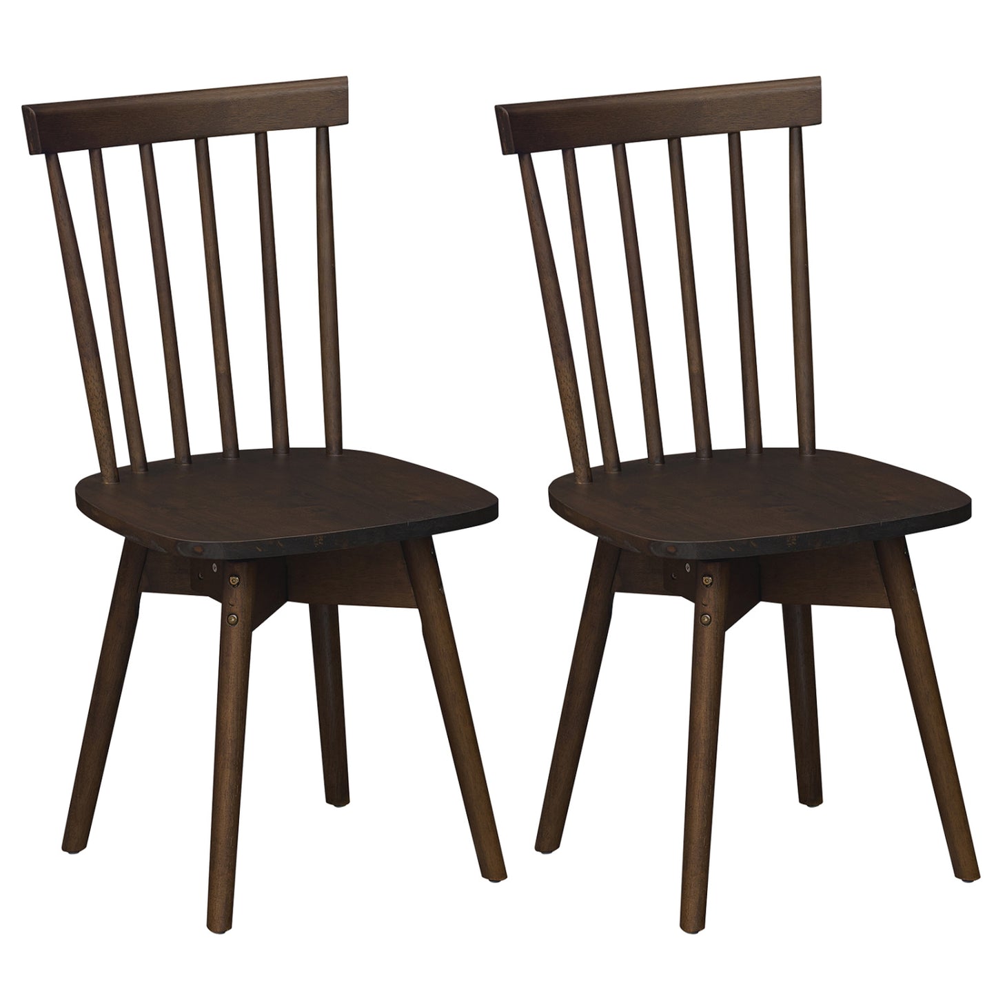 Windsor Dining Chairs Set of 2 Mid Century Rubber Wood Kitchen Chairs with Swivel Seat-Natural