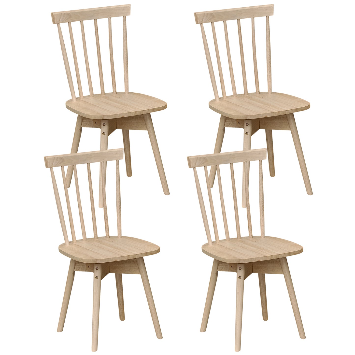 Windsor Dining Chairs Set of 4 Mid Century Rubber Wood Kitchen Chairs with Swivel Seat-Natural