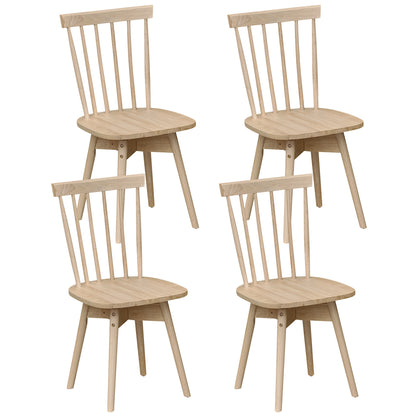 Windsor Dining Chairs Set of 4 Mid Century Rubber Wood Kitchen Chairs with Swivel Seat-Natural
