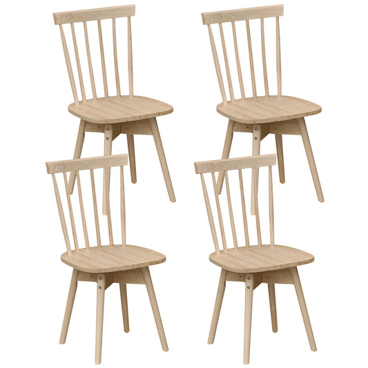 Windsor Dining Chairs Set of 4 Mid Century Rubber Wood Kitchen Chairs with Swivel Seat-Natural