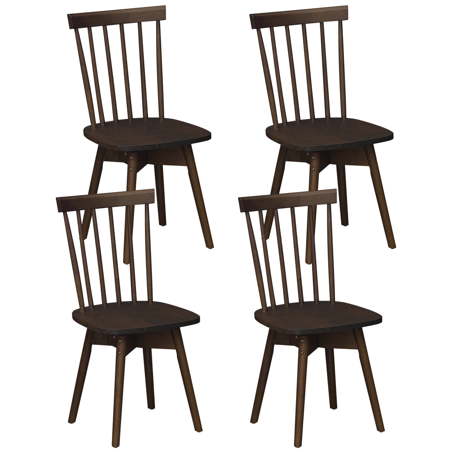 Windsor Dining Chairs Set of 4 Mid Century Rubber Wood Kitchen Chairs with Swivel Seat-Natural