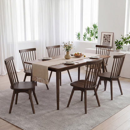 Windsor Dining Chairs Set of 4 Mid Century Rubber Wood Kitchen Chairs with Swivel Seat-Natural