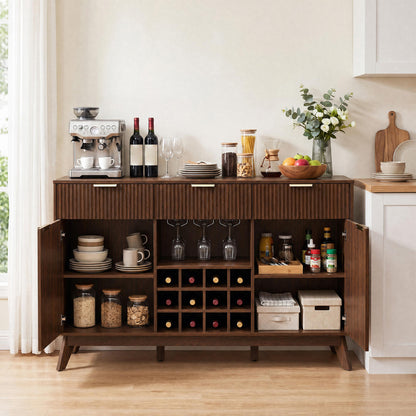 Wine Bar Cabinet with Adjustable Shelves and 2 Doors 3 Glass Holders for Kitchen-Brown