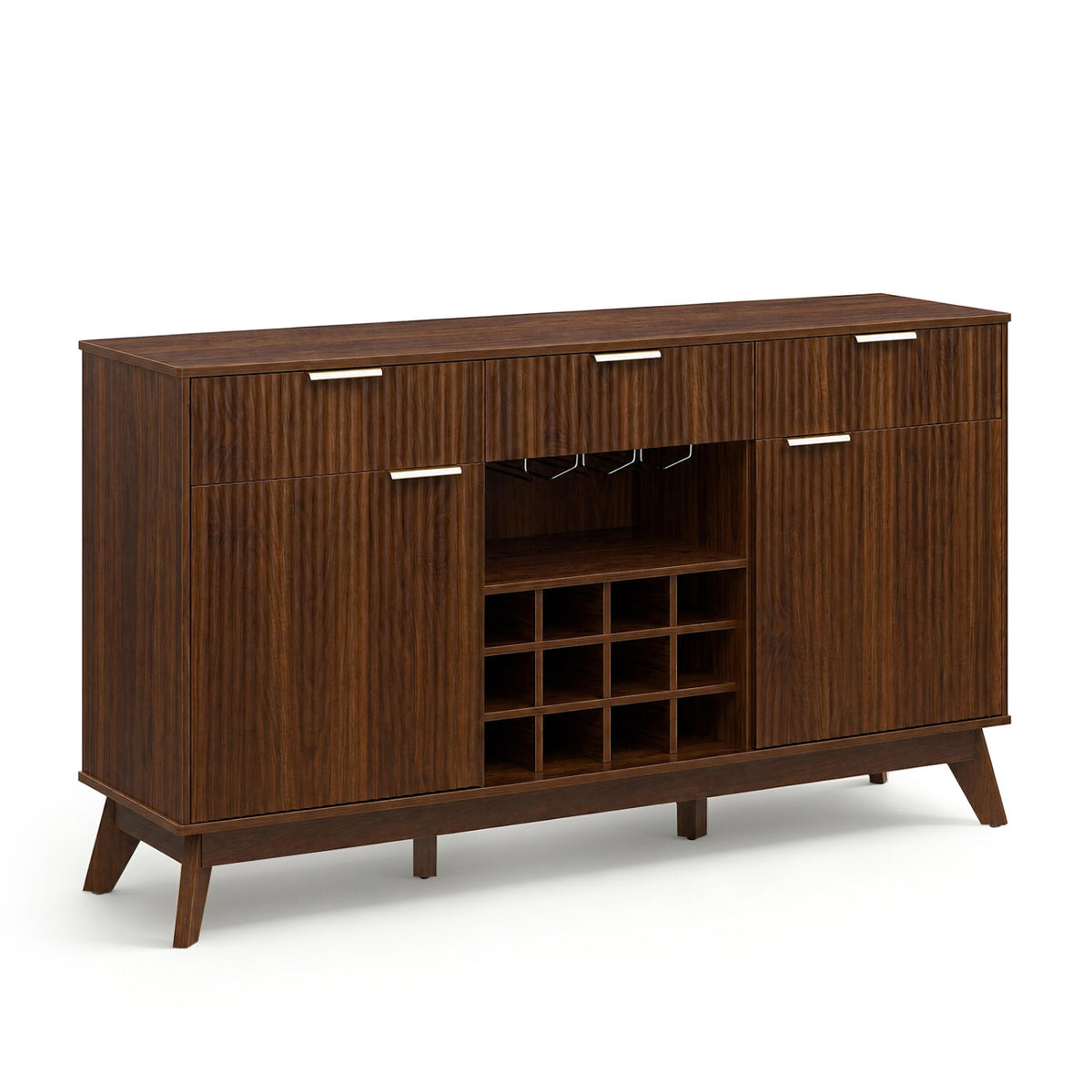 Wine Bar Cabinet with Adjustable Shelves and 2 Doors 3 Glass Holders for Kitchen-Brown