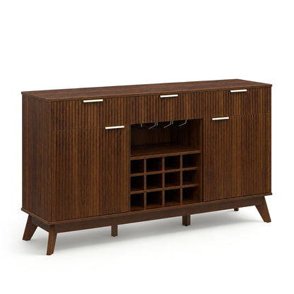 Wine Bar Cabinet with Adjustable Shelves and 2 Doors 3 Glass Holders for Kitchen-Brown