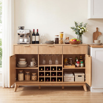 Wine Bar Cabinet with Adjustable Shelves and 2 Doors 3 Glass Holders for Kitchen-Brown