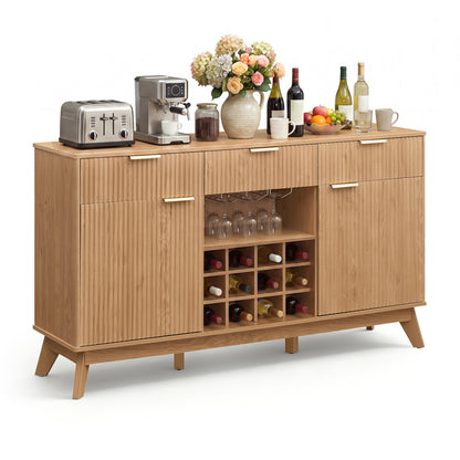 Wine Bar Cabinet with Adjustable Shelves and 2 Doors 3 Glass Holders for Kitchen-Brown