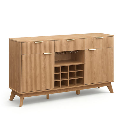 Wine Bar Cabinet with Adjustable Shelves and 2 Doors 3 Glass Holders for Kitchen-Brown