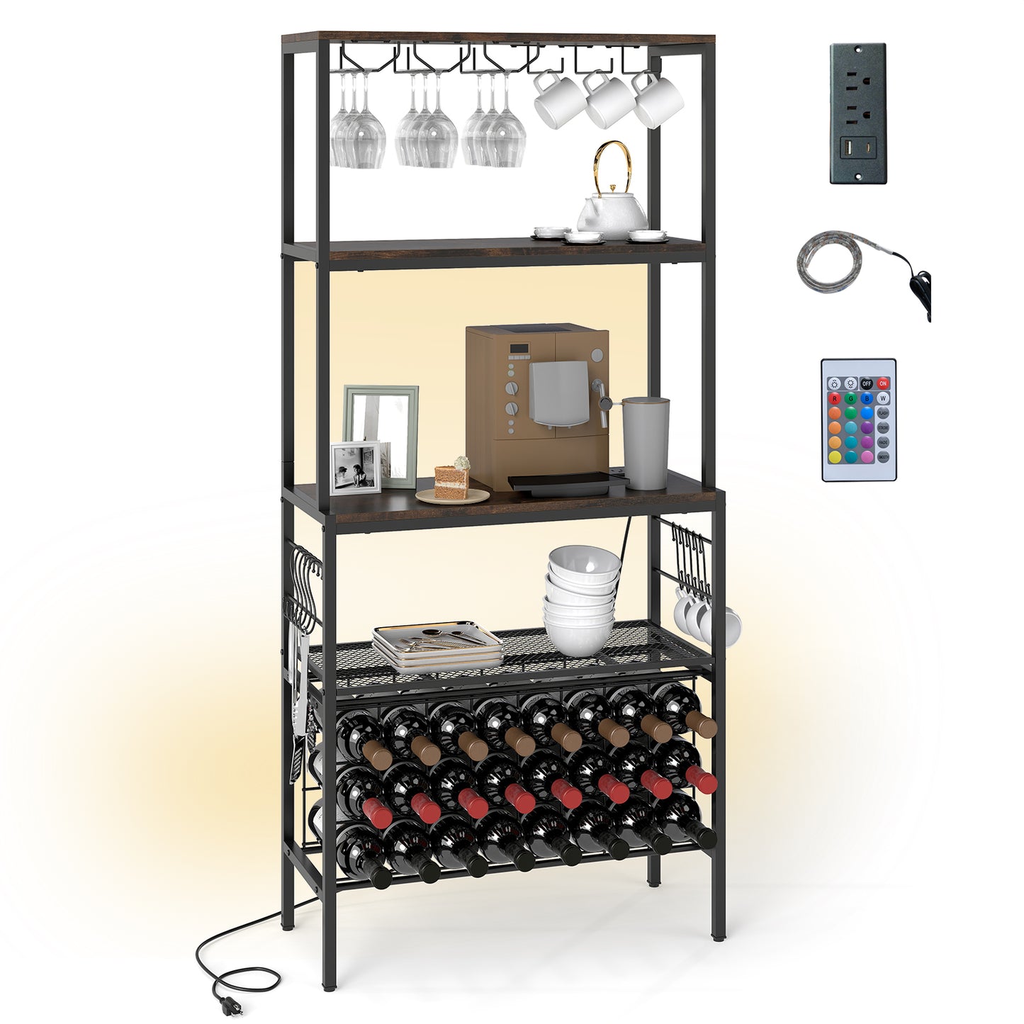 Wine Organizer with Power Outlet and Bottle Holders-Gray