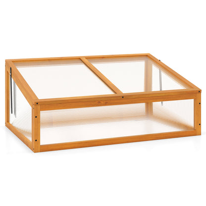 Wood Cold Frame Greenhouse Raised Planter Bed Protection with Transparent Flip-top Roof-Orange